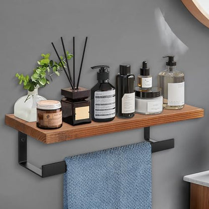 Hand Towel Holder/Towel Ring with Wooden Shelf, Hand Towel Rack, Hand Towel Hanger for Bathroom, Bath Accessories Wall Mounted, (Matte Black, 12"-Squ Shaped) - size: 12"-Squ Shaped