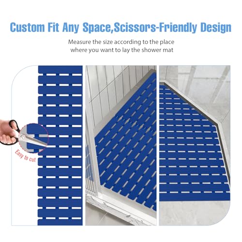 Shower Mat Non-Slip Bath Mat for Tub and Shower Stall,236 Suction Cups with Drain Holes, Quick Dry Machine Washable, Extra Grip for Stand Up Showers, Bathroom Essentials 24x24 Inch (Blue) - color: Blue