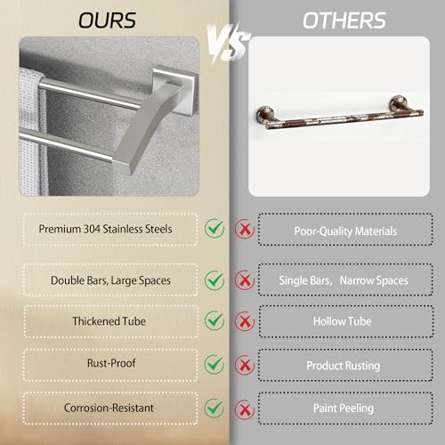 Alise Double Towel Bar, 32" Towel Rack for Bathroom Wall, Brushed Nickel | SUS304 Stainless Steel Bathroom Towel Holder, Quick Drying Towel Hanger Towel Rod, Useable Length 30.8" - color: Brushed Nickel, size: 32-Inch(Joining Process)
