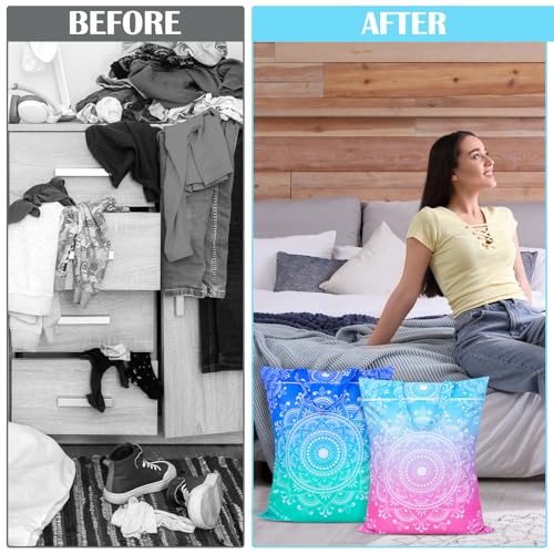 2 Pcs Large Travel Laundry Bags - Waterproof with Handle, Washable Dirty Clothes Bags for Travel, Wet & Dry, Gym, Swimming Pool, College Dorm - color: Mandala
