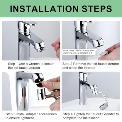 SELLO 1080° Rotating Faucet Extender for Bathroom Sink, Sink Water Faucet Aerator with Brass Extension, Sink Extender with Adjustable Swivel Arm, Fit to Faucet Threads G1/2, 15/16”, and 55/64”