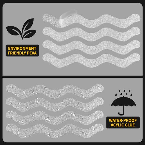 SANKEMU 20-Pack Clear Bathtub Stickers Non-Slip, Wave-Shaped Shower Decals with Scraper, Peel-and-Stick Tub Treads for Kids & Elders, Removable, No-Residue, 7.8"x0.8" Each