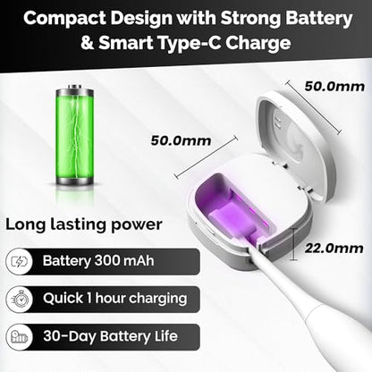 Portable UV Toothbrush Sanitizer Holder & Cleaner with UV Light & Magnetic Mounting - Rechargeable Toothbrush Sanitizer for Travel Cover, Wall Mounted UV Tooth Brush Sanitizer Holder Fits Most Brushes - color: White