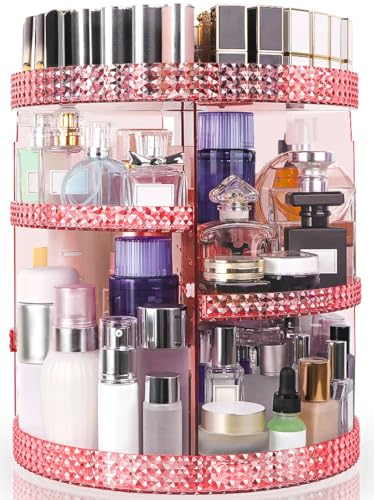 360 Degree Rotating Makeup Organizer, Extra Large Capacity Perfume Holder, Removable 7 Layers Cosmetics Organizer, Make Up Organizer For Countertop Storage Skincare or More (Pink) - color: Pink, size: XL