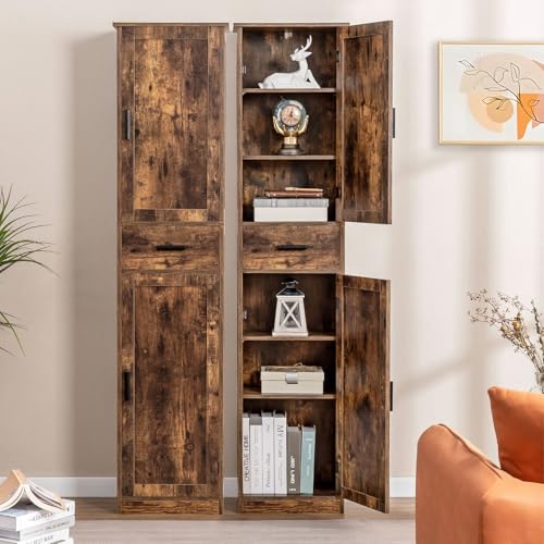 usikey 67'' Tall Storage Cabinet with Adjustable Shelves & 2 Doors, Bathroom Cabinet with 1 Drawer, Narrow Tall Cabinets for Living Room, Home Office, Rustic Brown - color: Rustic Brown