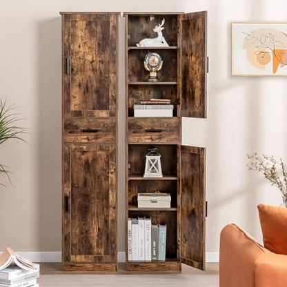 usikey 67'' Tall Storage Cabinet with Adjustable Shelves & 2 Doors, Bathroom Cabinet with 1 Drawer, Narrow Tall Cabinets for Living Room, Home Office, Rustic Brown - color: Rustic Brown