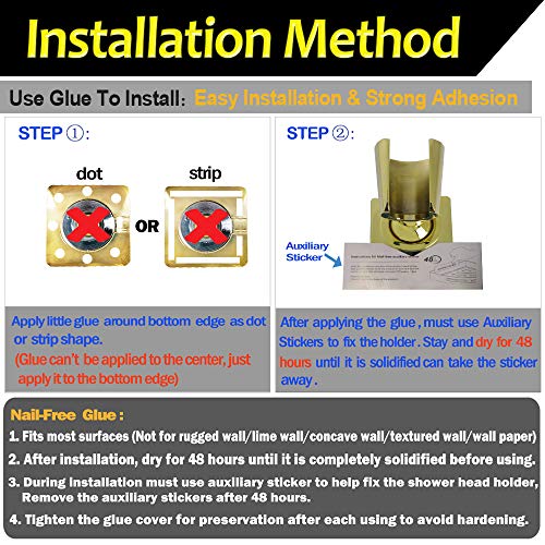 Shower Head Holder Handheld Shower Wand Holder Adjustable Shower Head Bracket Shower Wall Mount Holder, Polished Brass/Gold Finish, Drill Free Glue Installation - color: Polished Gold