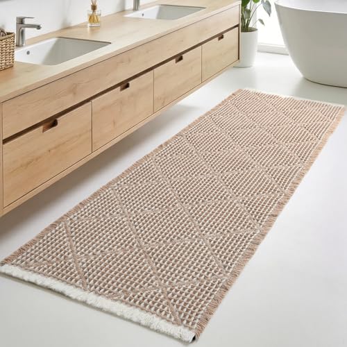 Large Bathroom Rugs 2' x 6', Long Runner Rug Waffle Bath Mat for Kitchen Rugs, Absorbent and Washable Bathroom Mat for Laundry Room, Soft Boho Runner Decor, Entryway Hallway Runner Rug No Slip