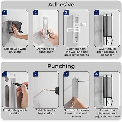 Pollock Pollock Shampoo and Conditioner Dispenser Wall Mounted | Shower Soap Dispenser 2 Chamber No Drill, Shampoo Dispenser for Shower, Body Wash Dispenser for Bathroom, Large Capacity - color: Silver Dg1 Chamber