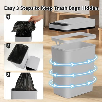 3 Pack Bathroom Trash Can with Lid, 2.5 Gallon Small Slim Trashcan, Automatic Trash Can Touchless, Motion Sensor Waterproof Plastic Trash Bin for Bedroom Kitchen Office Living Room (Black+Gray+White) - color: Black/White/Grey