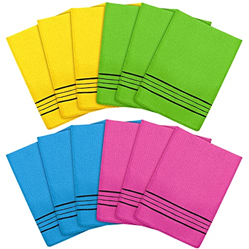 Tatuo 12 Pcs Korean Exfoliating Mitt, Bath Sponges,Small,Vibrant | Italy Towel, Viscose Rayon, Exfoliates Dead Skin, for Daily Shower, Home Spa and Travel Use, Multi Color, Full-body Cleaning - color: Yellow, Green, Blue, Pink, size: Small