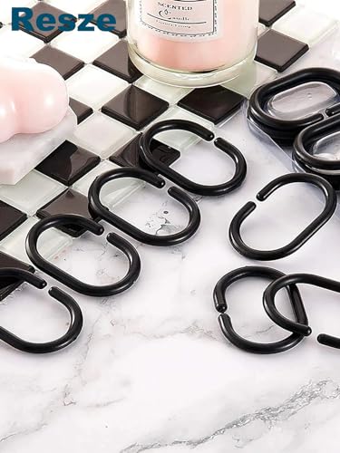 Resze 24 PCS Shower Curtain Rings,Plastic Black Shower Curtain Hooks,C-Shaped Rings Hook Hanger Bathroom Shower Window Rod - color: Black, size: 24PC