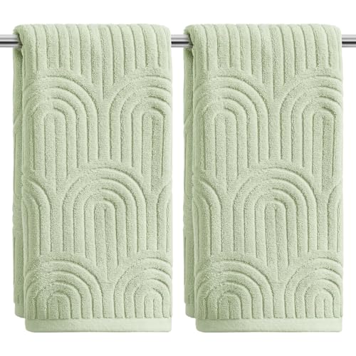 Artoid Mode 2 Pcs Light Green 3D Arched Stripes Jacquard Hand Towels for Bathroom, 100% Cotton Soft Absorbent Bathroom Decor Towels, 13.7 x 29.5 Inch - color: Light Green, size: 13.7" x 29.5", 2PCS