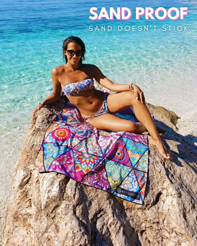 Microfiber Beach Towel - Quick Dry, Sand Free and Oversized 71x35 | Super absorbent, lightweight, swimming, gym, extra large, pool, cruise, camping, yoga, travel, compact, carry bag, vacation - color: Havana