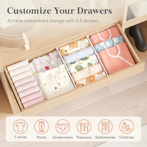 Lifewit 3.2" High Drawer Dividers for Clothes, Adjustable Drawer Organizers | 10.5"-16.5" Expandable Plastic Separator for Dresser, Kitchen, Cabinet, Closet, Nursery, Socks & Underwear Storage, 4 Pack - size: 3.2"H, 10.5-16.5"L