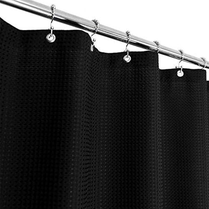 Barossa Design Waffle Weave Stall Shower Curtain Fabric 36 x 72 Inch, Black | Hotel Luxury Spa, 230 GSM Thick Fabric, Water Repellent, Machine Washable, 36W x 72H for Bathroom Stall - color: Black, size: 36"W x 72"L (Pack of 1)