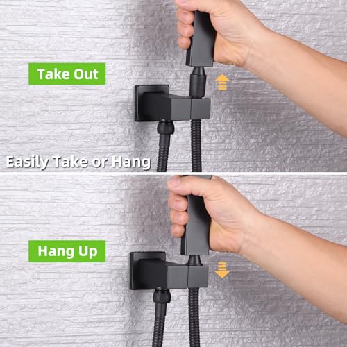 Angle Simple Wall Union with Hand Shower Holder, Male 1/2" IPS, Matte Black | Brass Wall Mount Supply Elbow with Adjustable Shower Wand Bracket, Shower Elbow with Male Water Outlet, Hose Connector - color: Matte Black