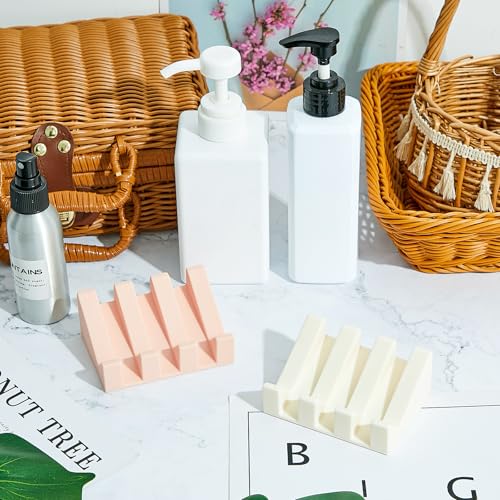 2 Pieces Silicone Soap Dish Self Draining Soap Dish Shower Waterfall Bar Soap Holder Tray with Drain Soap Saver for Kitchen Bathroom Accessories (Light Pink,Bright White) - color: Light Pink, Bright White