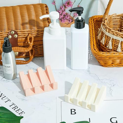 2 Pieces Silicone Soap Dish Self Draining Soap Dish Shower Waterfall Bar Soap Holder Tray with Drain Soap Saver for Kitchen Bathroom Accessories (Light Pink,Bright White) - color: Light Pink, Bright White
