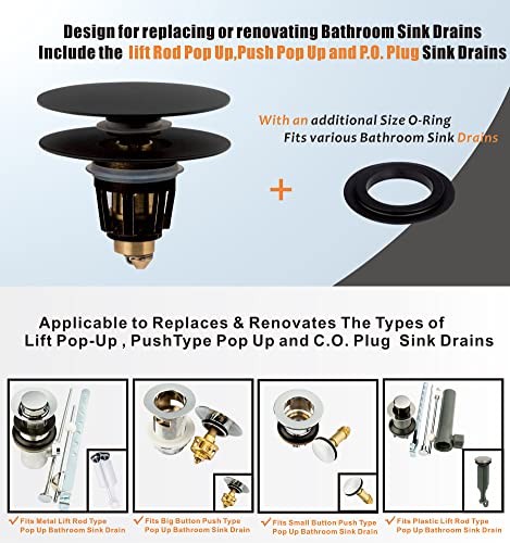 Universal Bathroom Sink Drain Stopper, Fits Most Pop-Up Drains for Vessel Sink Lavatory Vanity, Sink Drain Strainer with Detachable Hair Catcher, Tested by Plumber in US (MATT Black) - color: Matt Black