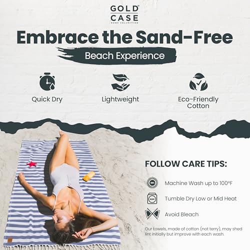 Gold CASE Turkish Beach Towel Set of 5 – 100% Cotton Beach Towels Oversized 70x38'' – MYRA Quick Dry Swim Towel – Lightweight Turkish Towels Set in Navy Blue - color: Navy Blue, size: Beach-Bath Towel Set of 5