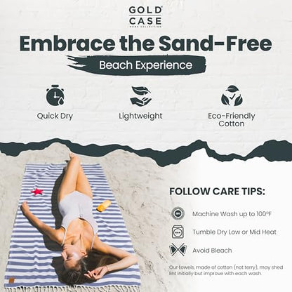 Gold CASE Turkish Beach Towel Set of 5 – 100% Cotton Beach Towels Oversized 70x38'' – MYRA Quick Dry Swim Towel – Lightweight Turkish Towels Set in Navy Blue - color: Navy Blue, size: Beach-Bath Towel Set of 5