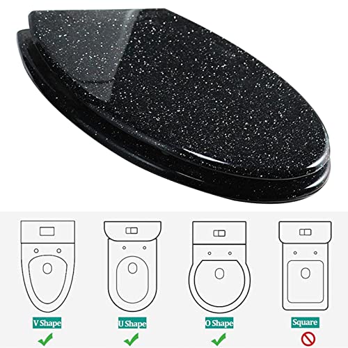Black Quick Release Toilet Seat with 360 Degree Adjustable Hinge, Easy Clean, Oval Shape, Simple Top and Bottom Fixing - color: Black