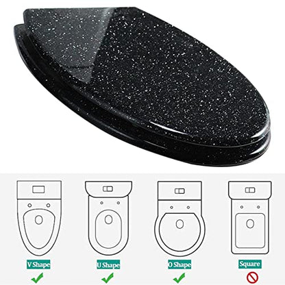 Black Quick Release Toilet Seat with 360 Degree Adjustable Hinge, Easy Clean, Oval Shape, Simple Top and Bottom Fixing - color: Black