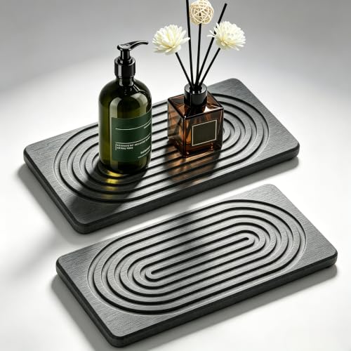 2PCS Water Absorbing Stone Tray for Sink Absorbent diatomite Coasters | Stone Soap Drying Tray for Bathroom Vanity,Stone Drying Mat for Kitchen Counter Dish Soap Sponge Holder (Dark Grey，8" x 4") - color: Dark Gray, size: 8" x 4"