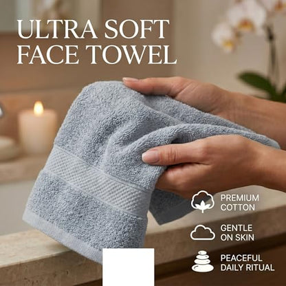 Sofea 100% Cotton Washcloths Set of 12, (12 x 12 Inch) 520 GSM Wash Cloths, Extra Soft Absorbent Quick Dry Face Towels - color: Light Grey