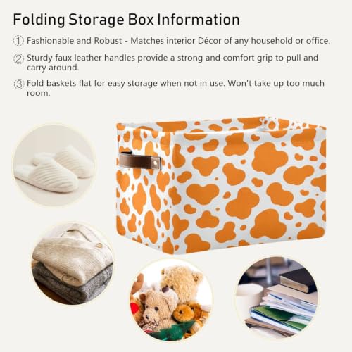 Orange Cow Print Storage Baskets 1 Pack | Collapsible Open Home Storage Bin with Handle for Home Bedroom Cloth