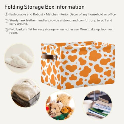 Orange Cow Print Storage Baskets 1 Pack | Collapsible Open Home Storage Bin with Handle for Home Bedroom Cloth