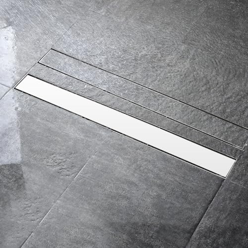 Micmi 32 inch Shower Floor Drain with Adjustable Quadrato Pattern Grate, 304 Stainless Steel, Rubber Gasket, Hair Strainer (1 Pack, Brushed Nickel, 32 in) - size: 32 IN