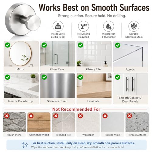 Suction Cup Hooks Removable Shower Hooks, 4Pcs Chrome Metal Towel Hooks for Bathroom Window Glass Wall Door Can Hang Various Towels Bath Keychains, Front Door Wreath Hanger, No-Drill Waterproof ﻿ - color: Chrome