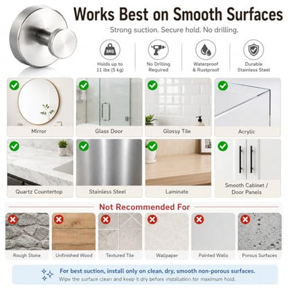 Suction Cup Hooks Removable Shower Hooks, 4Pcs Chrome Metal Towel Hooks for Bathroom Window Glass Wall Door Can Hang Various Towels Bath Keychains, Front Door Wreath Hanger, No-Drill Waterproof ﻿ - color: Chrome