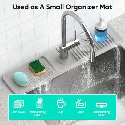 24 Inch Longer Faucet Mat for Kitchen Sink [5°Slope Fast Self-draining]Bathroom Kitchen Sink Splash Guard Silicone Sink Faucet Mat Splash Guard Kitchen Sink Area Tidy Splash Faucet Guard Draining Mat - color: Light Gray, size: 24" x 5.5"