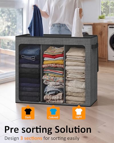 Optish 180L Laundry Hamper 3 Section, Large Laundry Hamper with Lid, Dirty Clothes Hampers with 3 Inner Bags, Laundry Basket Organizer for Laundry, Bedroom, Bathroom, Hamper 3 Compartment, Grey - color: Grey