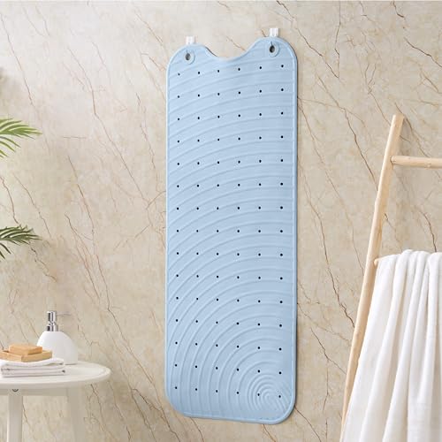 Extra Long Rubber Bathtub Mat, Non-Slip Shower Tub Mat, 39x16 Inch, Bath Tub Floor Mat with Suction Cups and Drainage Holes, Light Blue - color: Light Blue