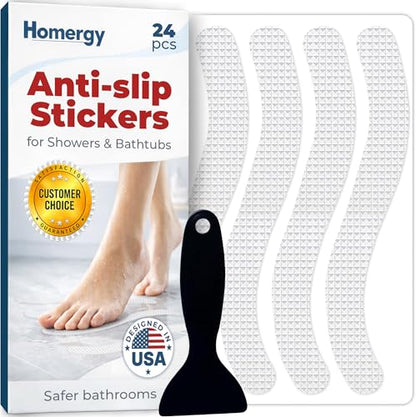 Anti-Slip Shower Stickers - Help Reduce Slipping in Bathtub & Shower, Clear Non-Slip Bath Strips, Strong Adhesive Bathtub Appliques Suitable for Homes with Kids, Adults & Seniors - 24 Pcs - Homergy - color: Aura Clear