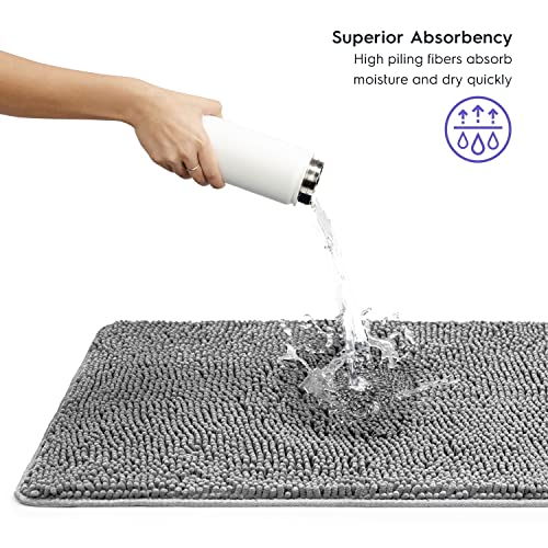 Bathroom Rugs, Extra-Thick Memory Foam Bath Mat, Ultra-Soft Chenille Microfiber, Highly Absorbent, Machine Washable, Shaggy Bath Mats for Bathroom, Non-Slip (21"x32") Space Grey