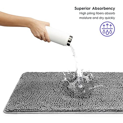 Bathroom Rugs, Extra-Thick Memory Foam Bath Mat, Ultra-Soft Chenille Microfiber, Highly Absorbent, Machine Washable, Shaggy Bath Mats for Bathroom, Non-Slip (21"x32") Space Grey
