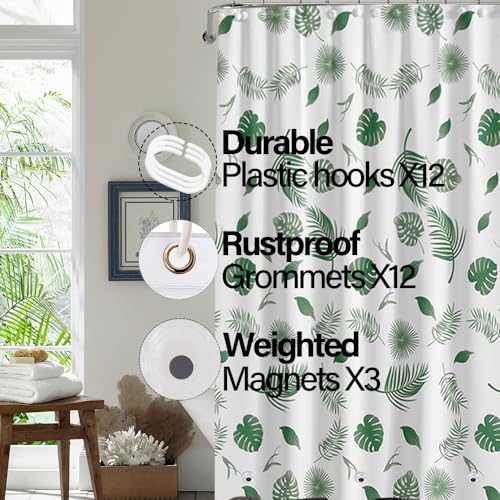 Plastic Shower Liner - Premium PEVA 4G Shower Curtain Liner with Rustproof Grommets and 3 Weighted Magnets, Waterproof Shower Curtains for Bathroom (Green Leaf) - color: Green Leaf, size: 71"W x 71"L (Pack of 1)