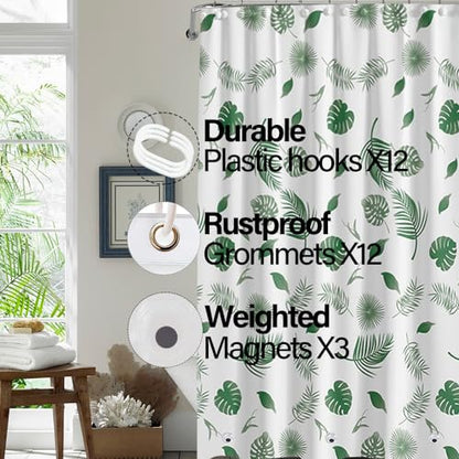 Plastic Shower Liner - Premium PEVA 4G Shower Curtain Liner with Rustproof Grommets and 3 Weighted Magnets, Waterproof Shower Curtains for Bathroom (Green Leaf) - color: Green Leaf, size: 71"W x 71"L (Pack of 1)