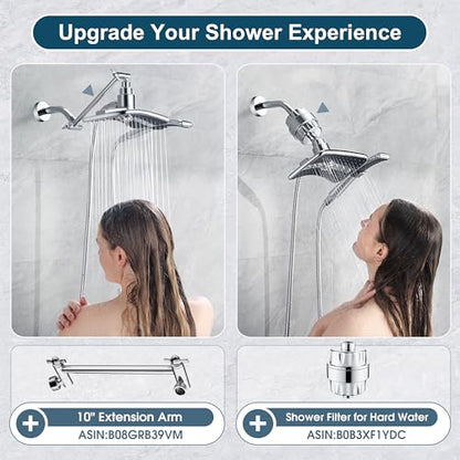 BRIGHT SHOWERS High Pressure Dual Shower Head Combo, Handheld Showerhead Rainfall Shower Head Set with Black Face, 60 Inch Long Stainless Steel Shower Hose, Chrome - color: Chrome, size: 1.8 Gallon Per Minute