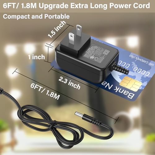 12V 2A Vanity Makeup Mirror Charger Compatible with Hansong Make-up Mirror | Power Cord AC Adapter Fit for Hansong DC117-15 DC11715 Bedroom Light Up Vanity Mirror Charging Plug Cable 12VDC 2000mA DC12V