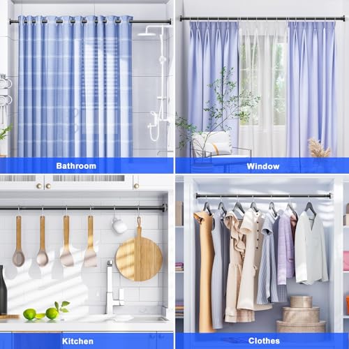 Ausemku Shower Curtain Rod 32-94 Inch Adjustable - 1 Inch Diameter Heavy Duty No drill Spring Tension Shower Rod, Non-Slip Rustproof Telescopic Rod for Bathroom, Black - color: Black, size: 32-94 Inches