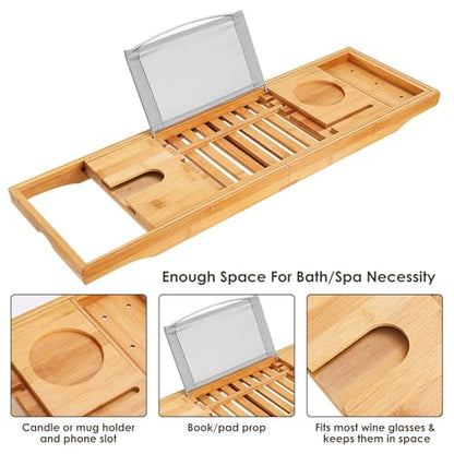 Premium Bamboo Bathtub Tray Caddy, Bath Tub Trays Table for Bathtub, Expandable Bath Caddy Tray, Bathtub & Bathroom Accessories for New Home, Anniversary and Wedding Gifts for Couple