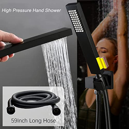 Matte Black Shower System Tempreature Display Shower Fuacet Set | 12 inch and 8 inch Full Body Shower Head, with 6 PCS Body Jet and Handheld Spray - color: Black, size: 12+8 inch