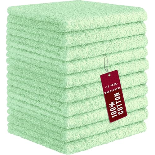 DecorRack 100% Cotton Washcloths 12x12 in, Mint Green (10 Pack) - color: Mint