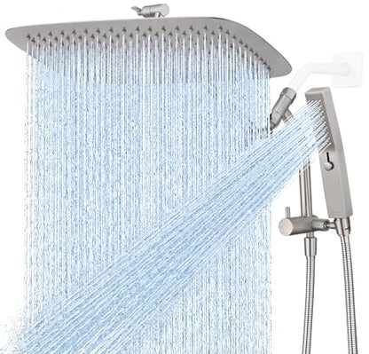 G-Promise 16 Inch All Metal Rain Shower Head with Handheld (Brushed Nickel) | Suits Every Height, Pause Mode Diverter, Massage Mode Handheld, Full Body Coverage, Easy to Install, Modern Bath Upgrade - color: Brushed Nickel, size: 16 Inch